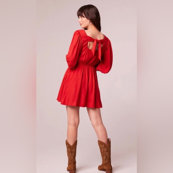 NWT Band of Gypsies Josette Red Puff Sleeve Mini Dress - Picture 2 of 3